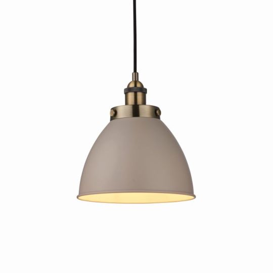 Endon Franklin 1lt Pendant in Taupe & Antique Brass Plate