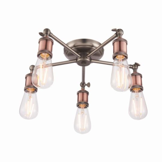 Endon Hal 5lt Semi flush in Aged Pewter & Aged Copper Plate