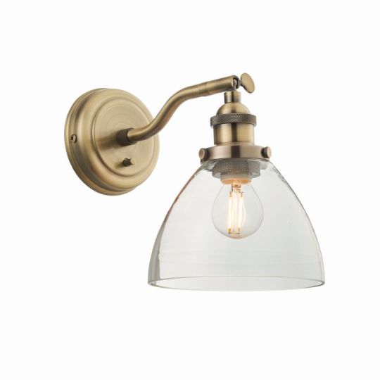Endon Hansen 1lt Wall in Antique Brass Plate & Clear Glass