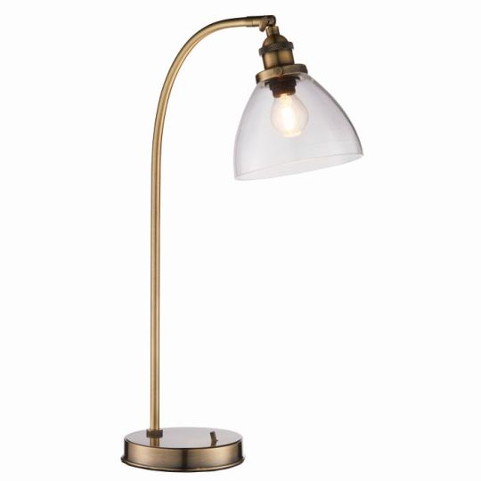 Endon Hansen 1lt Table in Antique Brass Plate & Clear Glass