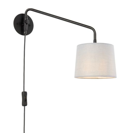 Endon Carlson 1lt Wall in Matt Black & Light Grey Fabric