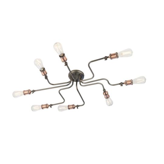 Endon Hal 8lt Semi flush in Aged Copper & Aged Pewter Plate