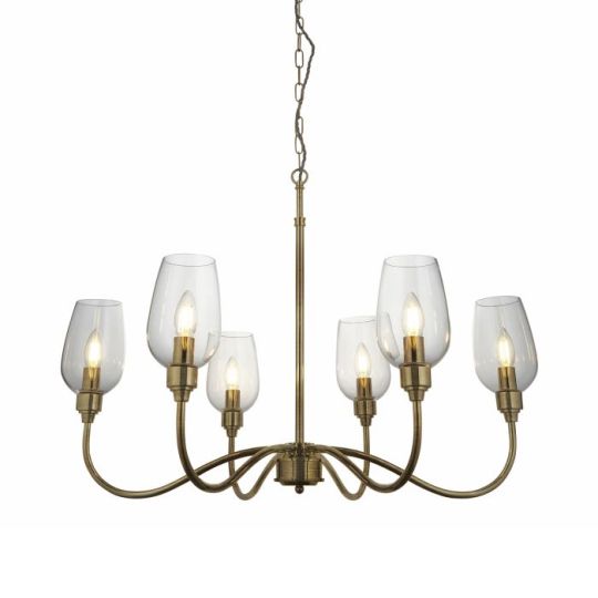 Blackstone Candore 6 lt 730-2100mm x 845mm Multi Arm Glass Pendant Light Finished In Antique Brass Plate & Clear Glass