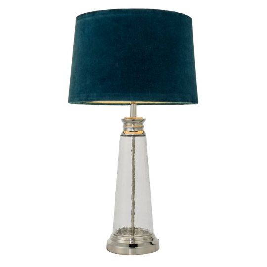 Endon Winslet 1lt Table in Clear Hammered Glass & Teal Velvet