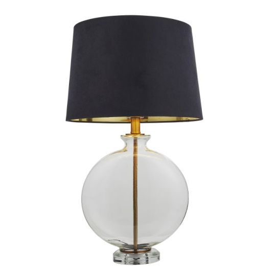 Endon Gideon 1lt Table in Clear Glass, Antique Brass Plate & Black Fabric