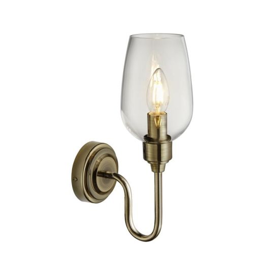 Blackstone Candore 1 lt 185mm x 335mm x 110mm Glass Wall Light Finished In Antique Brass Plate & Clear Glass