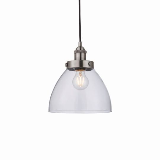 Endon Hansen 1lt Pendant in Brushed Silver Paint & Clear Glass