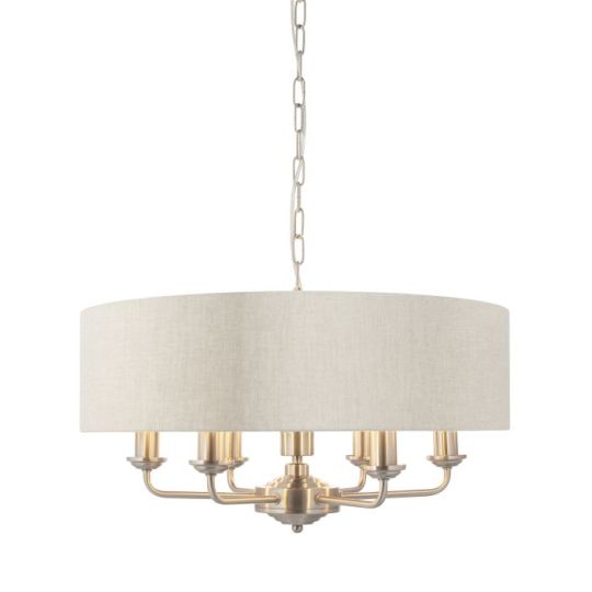 Endon Highclere 6lt Pendant in Brushed Chrome Plate & Natural Linen