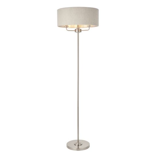 Endon Highclere 3lt Floor in Brushed Chrome Plate & Natural Linen