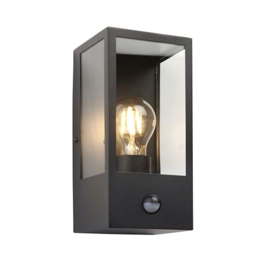 Endon Oxford PIR 1lt Wall in Matt Black & Clear Glass