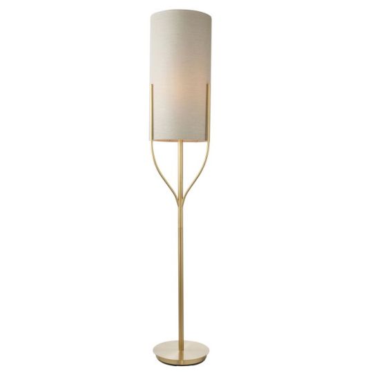 Endon Fraser 1lt Floor in Satin Brass Plate & Natural Linen Mix Fabric