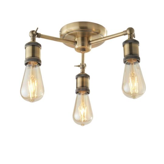Endon Hal 3lt Semi flush in Antique Brass Plate