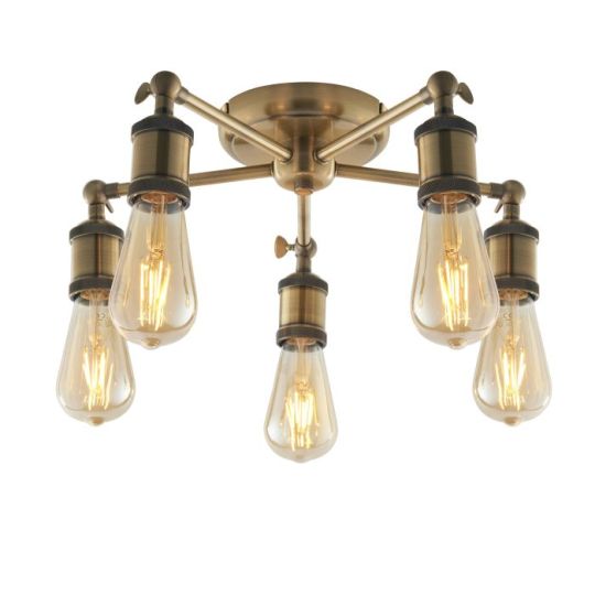 Endon Hal 5lt Semi flush in Antique Brass Plate