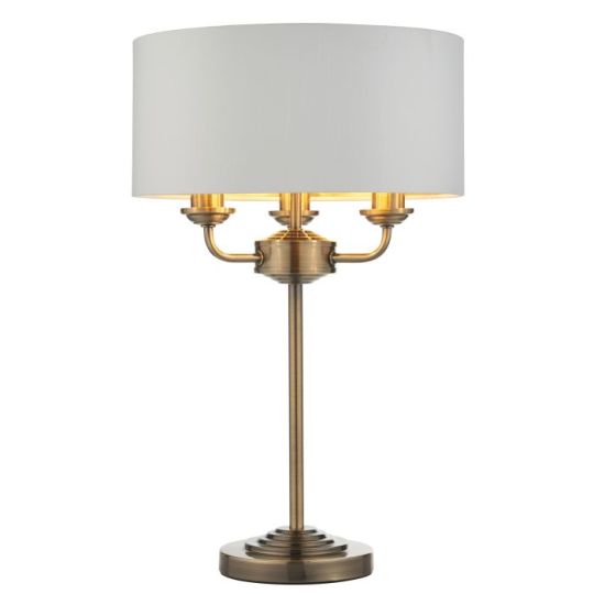 Endon Highclere 3lt Table in Antique Brass Plate & Vintage White Fabric