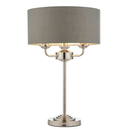 Endon Highclere 3lt Table in Bright Nickel Plate & Charcoal Fabric