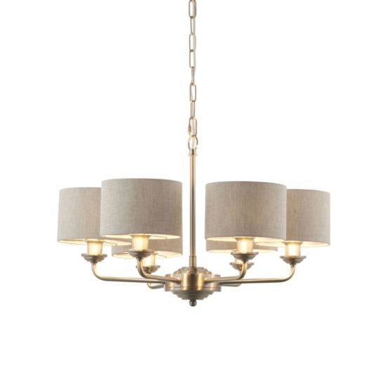 Endon Highclere 6lt Pendant in Brushed Chrome Plate & Natural Linen