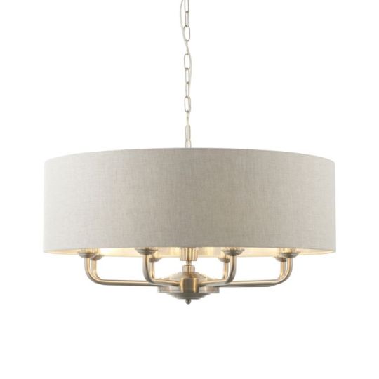 Endon Highclere 8lt Pendant in Brushed Chrome Plate & Natural Linen