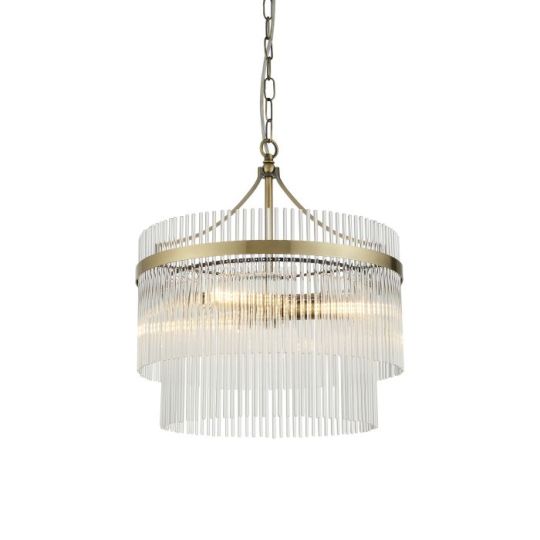 Endon Marietta 3lt Pendant in Antique Brass Plate & Clear Glass