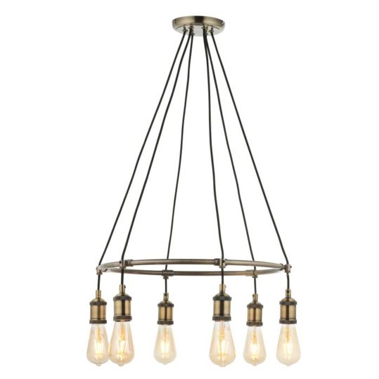 Endon Hal 6lt Pendant in Antique Brass Plate