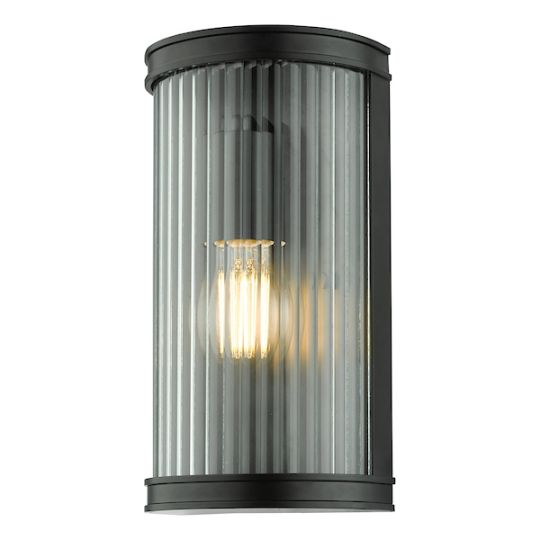 Dar Anund Bathroom Wall Light Matt Black Ribbed Glass IP44