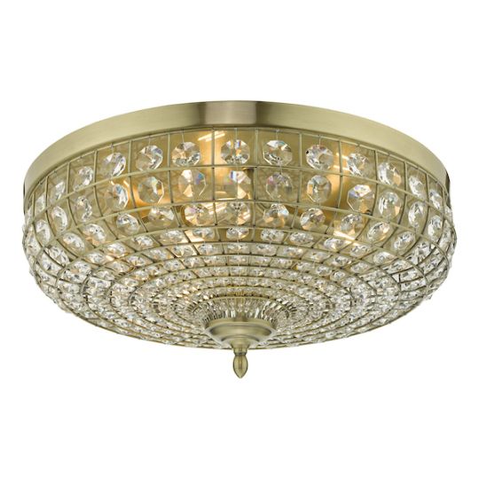 Dar Asmara 5 Light Flush Antique Brass Crystal