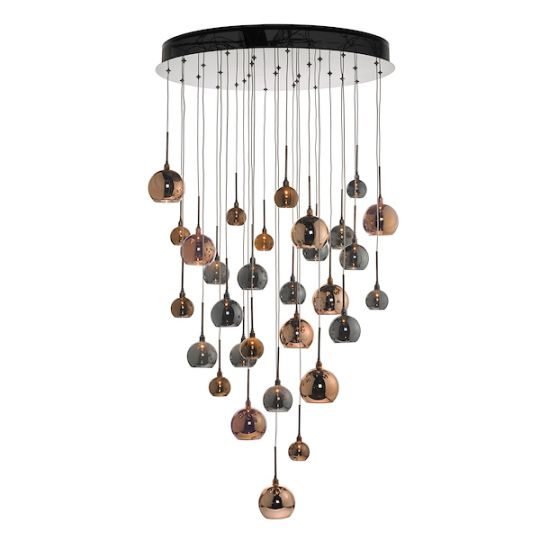 Dar Aurelia 30lt Cluster Pendant Black Chrome & Copper/Bronze Glass 3M Drop