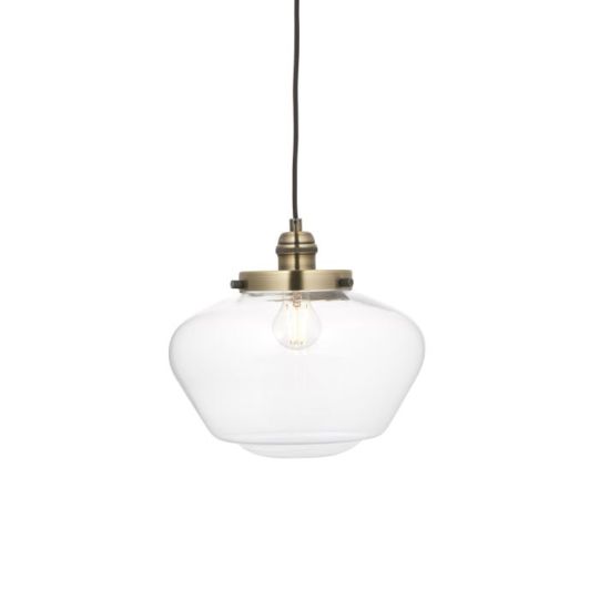 Blackstone Tempest 1 lt 450-1520mm x 300mm Single Pendant Light Finished In Antique Brass Plate & Clear Glass