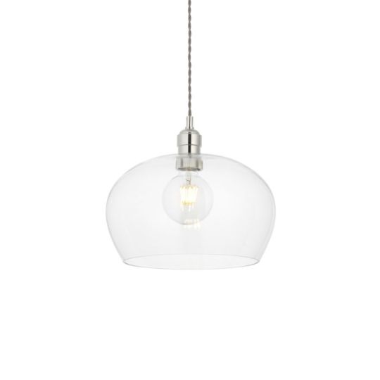 Blackstone Candore 1 lt 410-1510mm x 310mm Single Pendant Light Finished In Bright Nickel Plate & Clear Glass