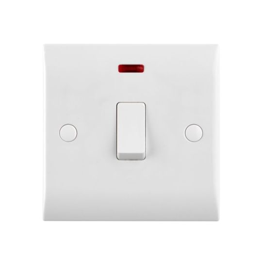 Saxby Curved Edge 20A 1G Dp Switch With Neon in White