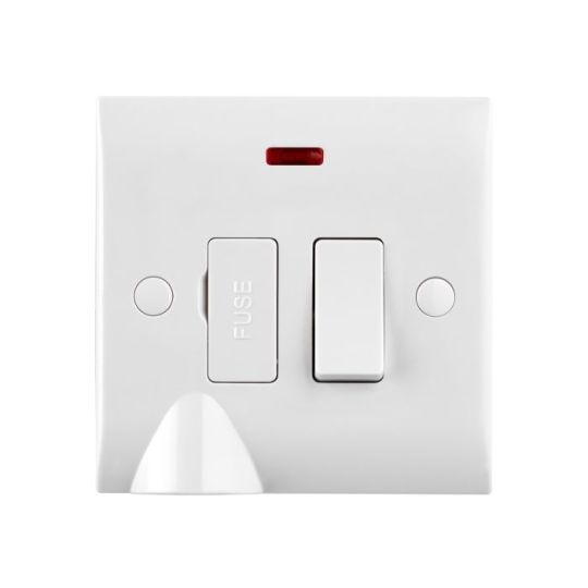 Saxby Curved Edge 13A Switched Fused Spur Unit With Flex Outlet And Neon in White