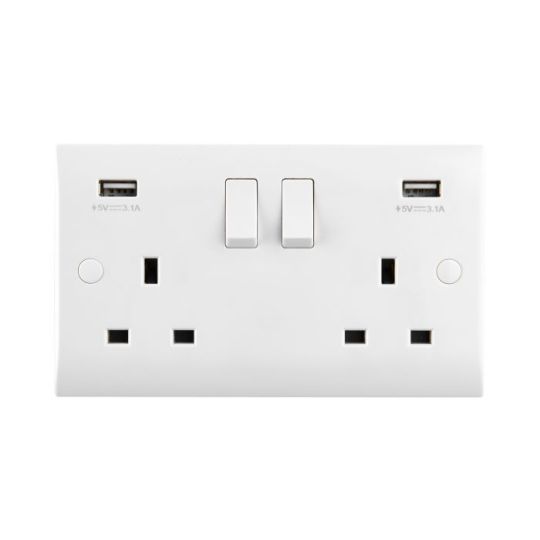 Saxby Curved Edge 13A 2G Dp Switched Socket With Twin 5V Usb in White
