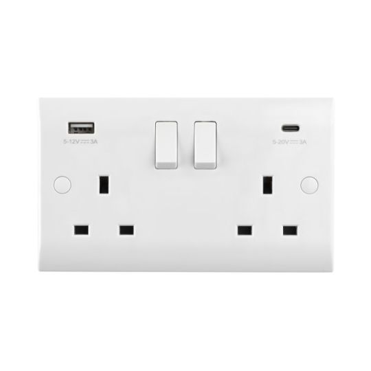 Saxby Curved Edge 13A 2G Dp Switched Socket With 45W Usb A+C in White