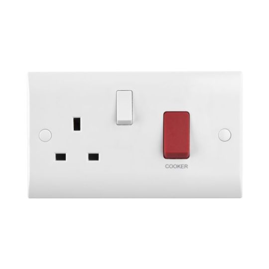 Saxby Curved Edge 45A Dp Cooker Switch With 13A Socket in White