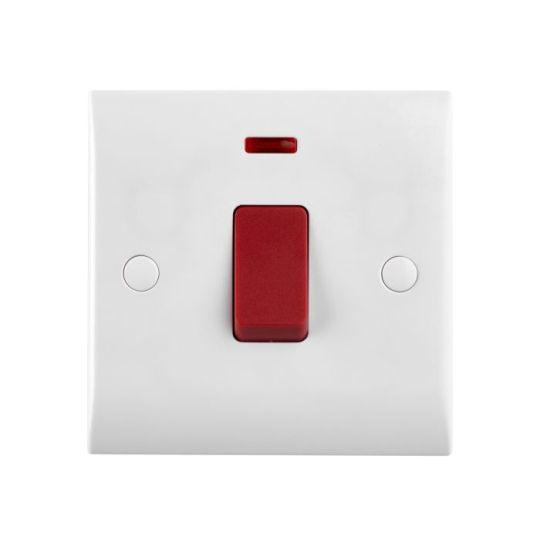 Saxby Curved Edge 45A 1G Dp Switch With Neon in White