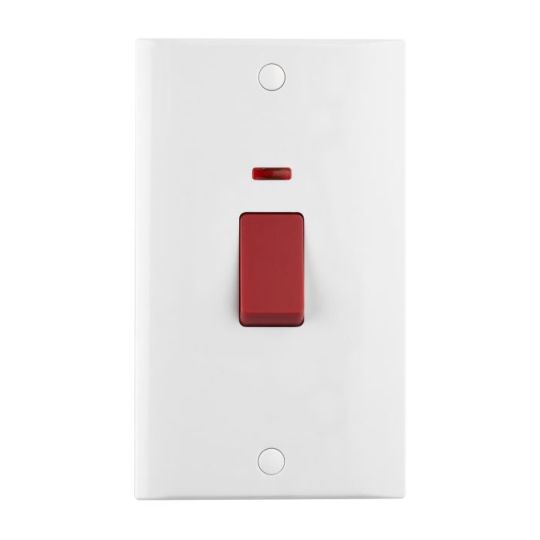 Saxby Curved Edge 45A Large Plate Dp Switch With Neon in White