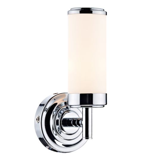 Dar Century Bathroom Wall Light Polished Chrome Opal Glass IP44