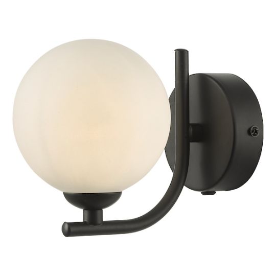 Dar Cradle 1 Light Wall Light Matt Black Opal Glass