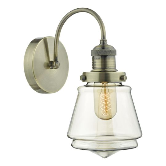 Dar Curtis Wall Light Antique Brass & Champagne Glass