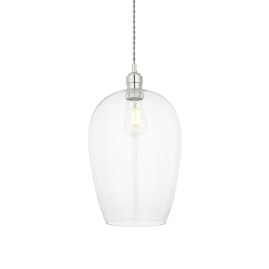 Blackstone Candore 1 lt 570-1675mm x 250mm Single Pendant Light Finished In Bright Nickel Plate & Clear Glass