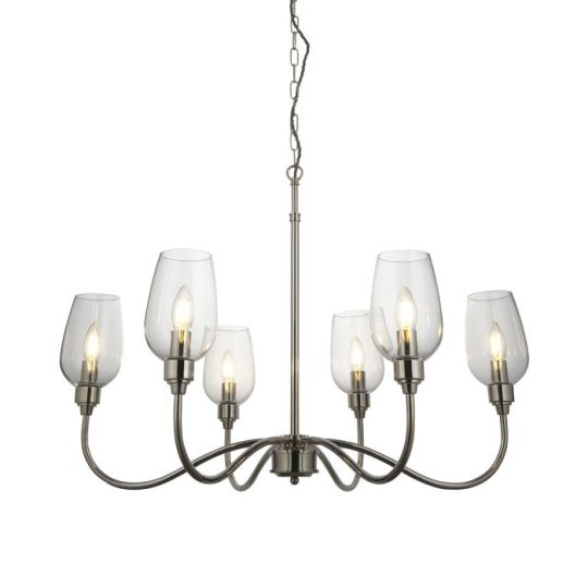 Blackstone Candore 6 lt 730-2100mm x 845mm Multi Arm Glass Pendant Light Finished In Bright Nickel Plate & Clear Glass