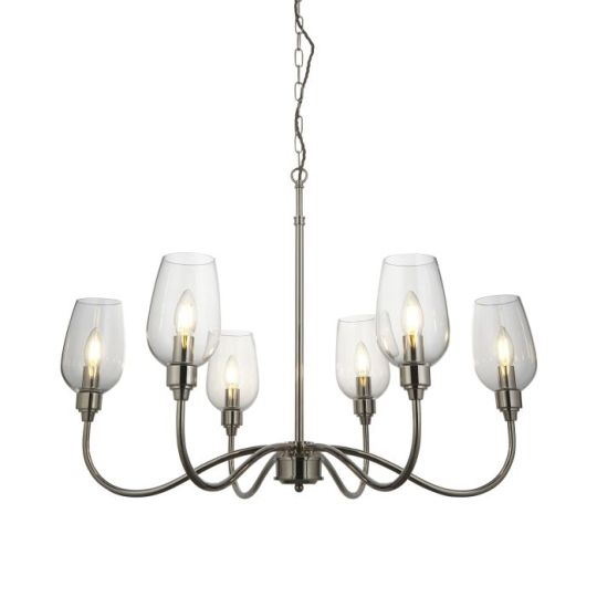 Blackstone Candore 6 lt 730-2100mm x 845mm Multi Arm Glass Pendant Light Finished In Bright Nickel Plate & Clear Glass
