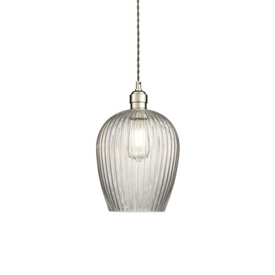 Blackstone Candore 1 lt 470-1575mm x 210mm Single Pendant Light Finished In Bright Nickel Plate & Clear Ribbed Glass