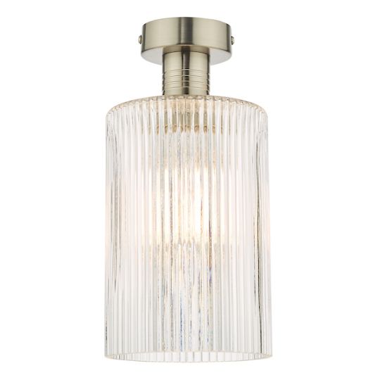 Dar Emerson Semi Flush Antique Chrome Cylinder Ribbed Glass