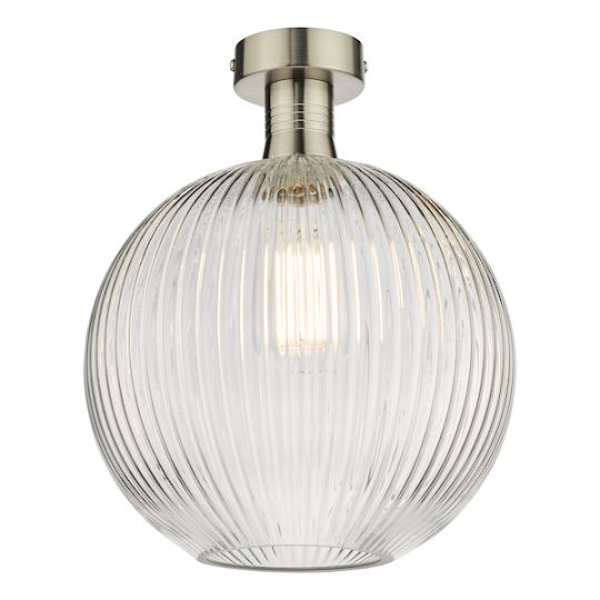 Dar Emerson Semi Flush Antique Chrome Round Ribbed Glass