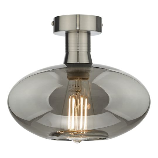 Dar Emerson Semi Flush Antique Chrome Smoked Pumpkin Glass