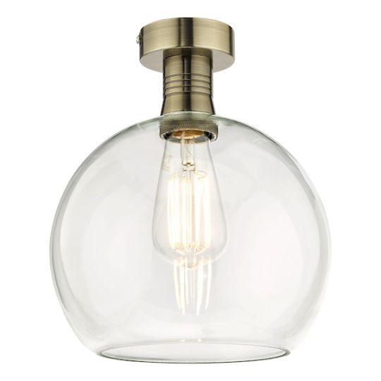 Dar Emerson Semi Flush Antique Brass Round Clear Glass