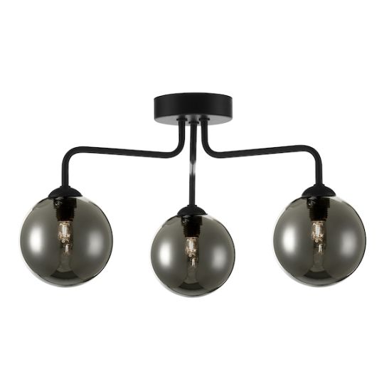 Dar Feya 3 Light Semi Flush Matt Black Smoked Glass
