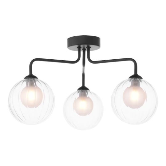 Dar Feya 3 Light Semi-Flush Matt Black & Clear/Opal Glass