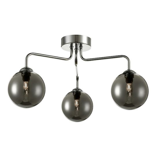 Dar Feya 3 Light Semi Flush Polished Chrome Smoked Glass