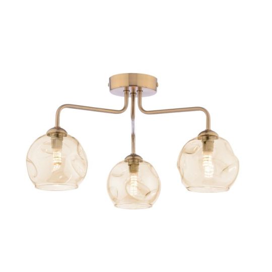Dar Feya 3 Light Semi-Flush Antique Bronze & Champagne Dimpled Glass